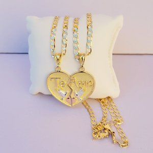 Heart for Couples Te Amo Laminated Gold (2 chains)